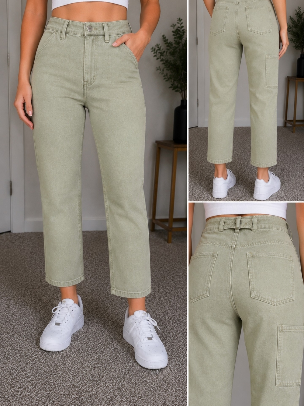 Old Navy Sky-Hi Straight Utility Jeans Sage Green High Rise Stretch Size 6